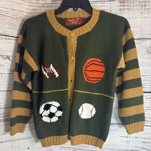 Vintage Auntie M Sweater Kids Size large Hand stitched Knit Cotton cardigan